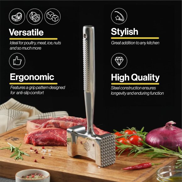 Premium Meat Hammer Tenderizer Dishwasher safe, Meat Mallet Non-Slip Grip - Picture 4 of 4